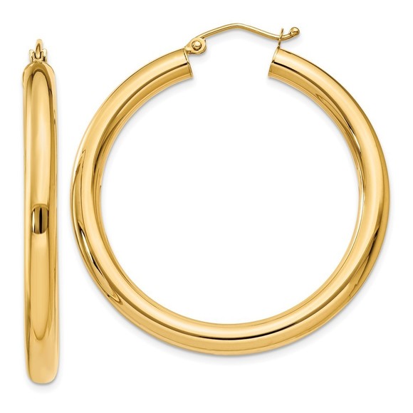 14k Yellow Gold Polished 4mm Tube Hoop Earrings 40 L x 4 mm W